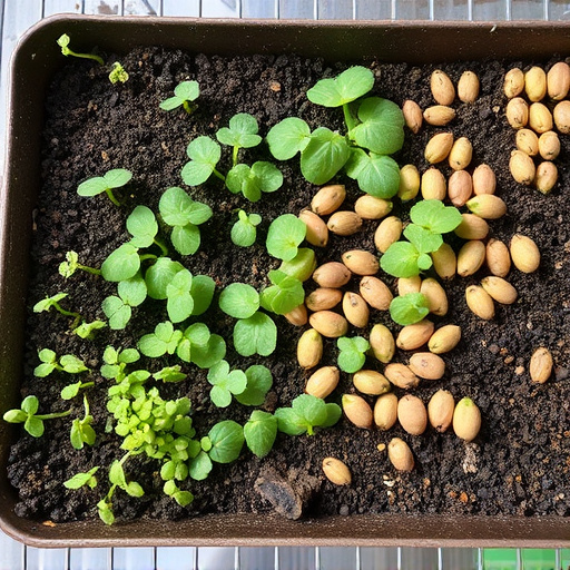 Variety of seeds in garden tray