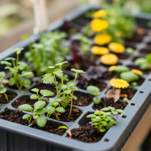Variety of seeds in garden tray