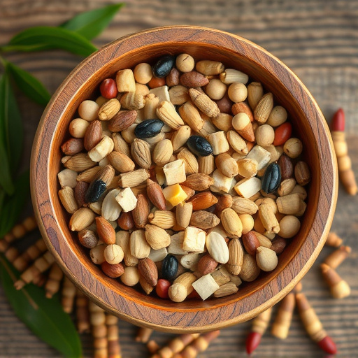 Variety of seeds in wooden bowl