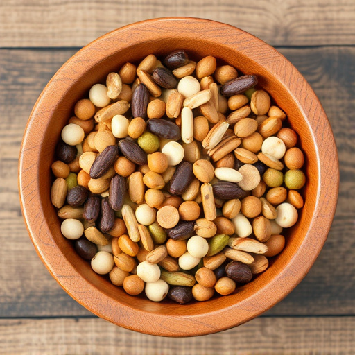 Variety of seeds in wooden bowl