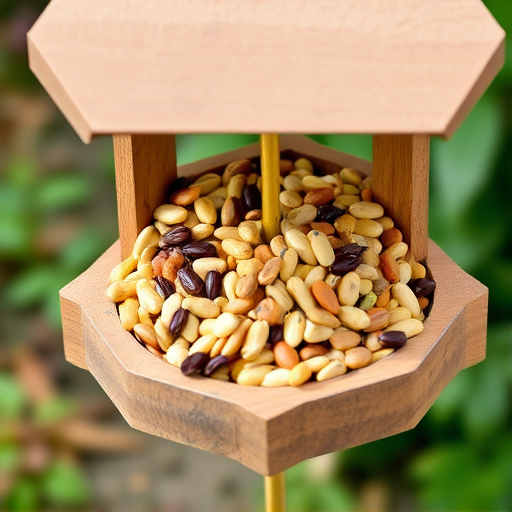 Variety of seeds in wooden feeder