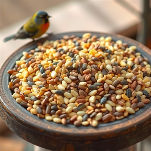 Variety of seeds on bird table