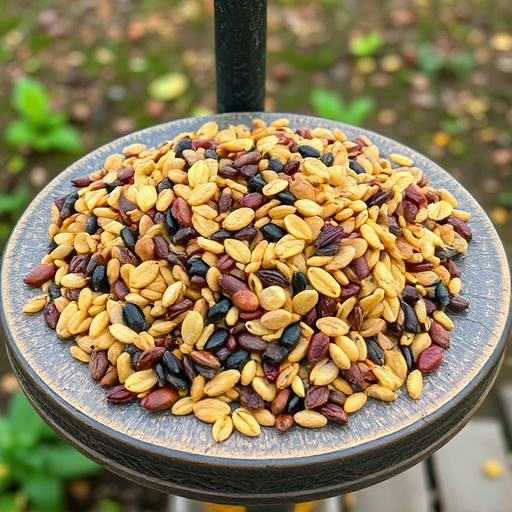 Variety of seeds on bird table