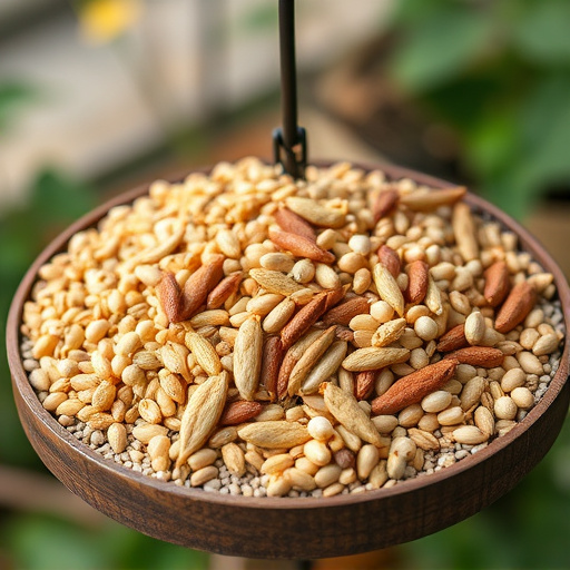 Variety of seeds on bird table