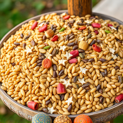 Variety of seeds on bird table