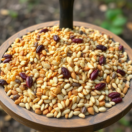 Variety of seeds on bird table