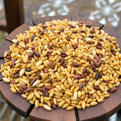 Variety of seeds on bird table