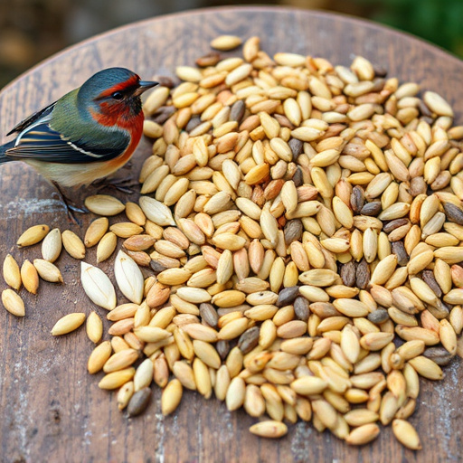 Variety of seeds on bird table