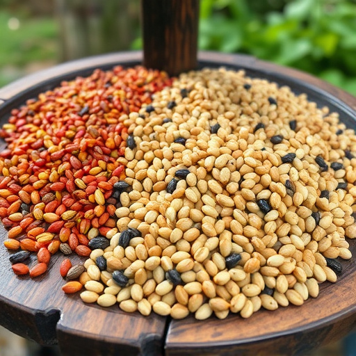 Variety of seeds on bird table