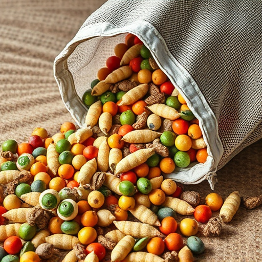 Variety of seeds spilling from bag