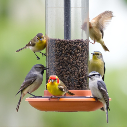 Variety of small birds at feeder