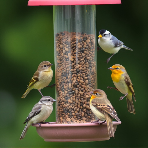 Variety of small birds at feeder