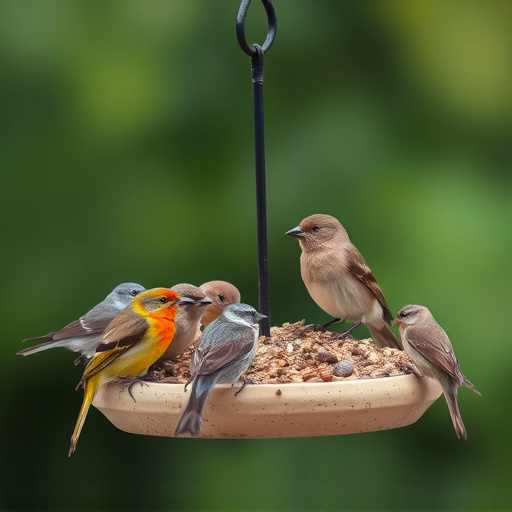 Variety of small birds at feeder