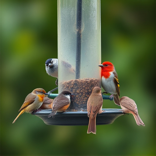 Variety of small birds at feeder