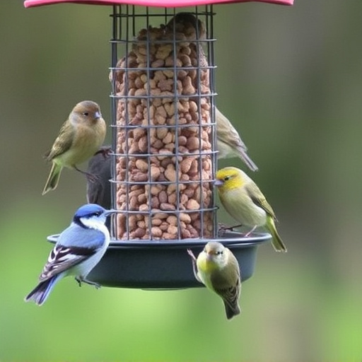 Variety of small birds at feeder