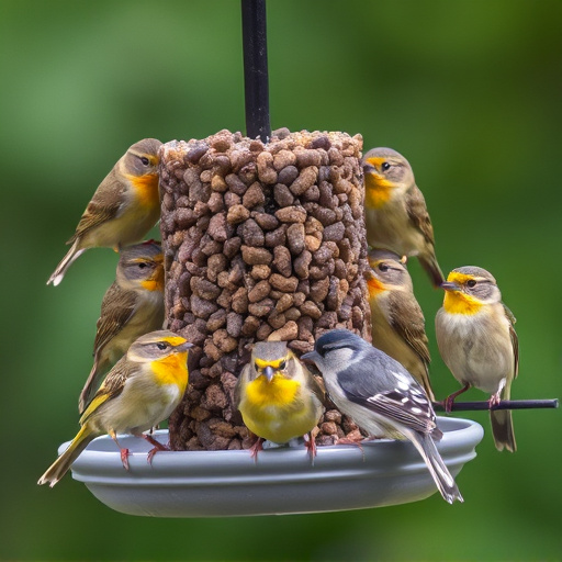 Variety of small birds at feeder