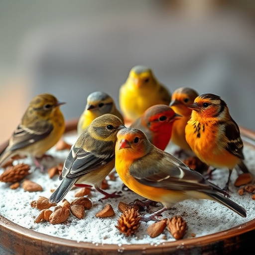 Variety of small birds on suet tray
