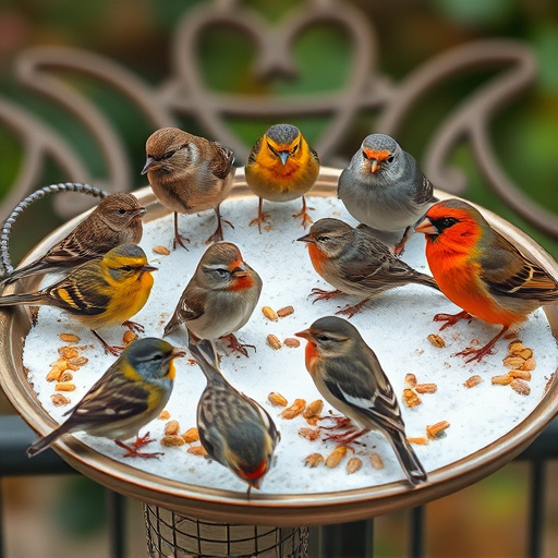 Variety of small birds on suet tray