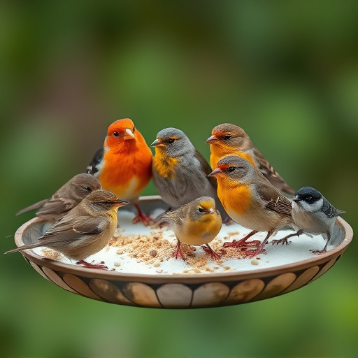 Variety of small birds on suet tray