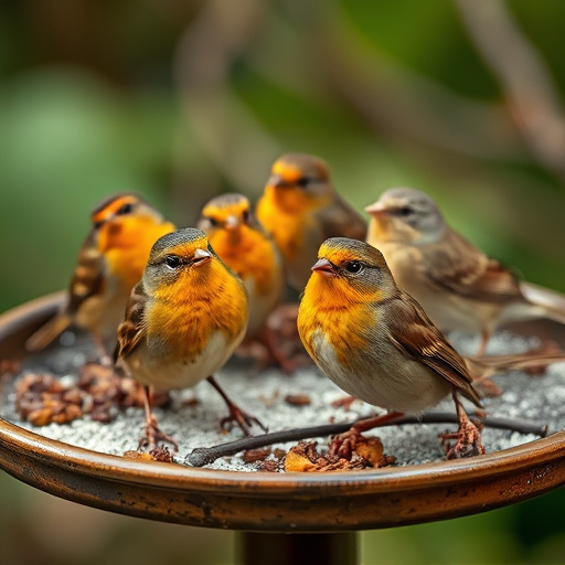 Variety of small birds on suet tray