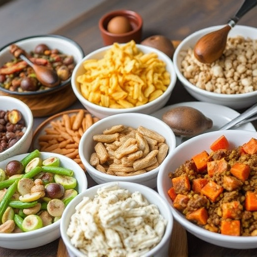 Variety of wild bird food in dishes