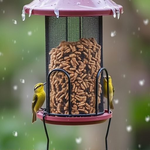 Weatherproof feeder protecting bird seed