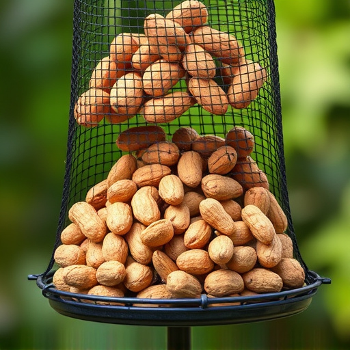 Whole peanuts in mesh bird feeder