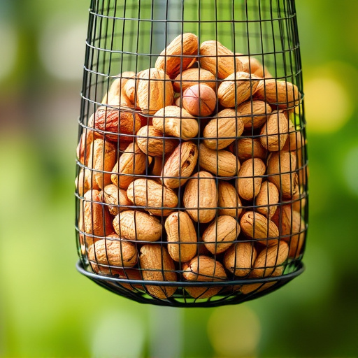 Whole peanuts in mesh bird feeder