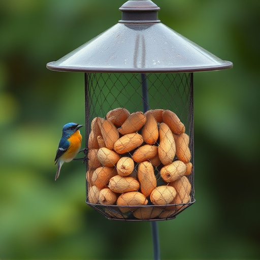 Whole peanuts in mesh bird feeder