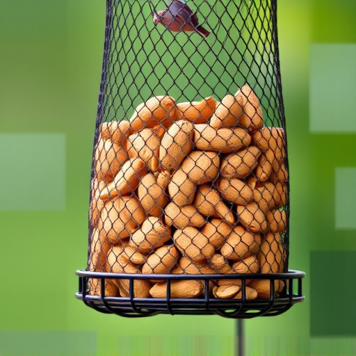 Whole peanuts in mesh bird feeder