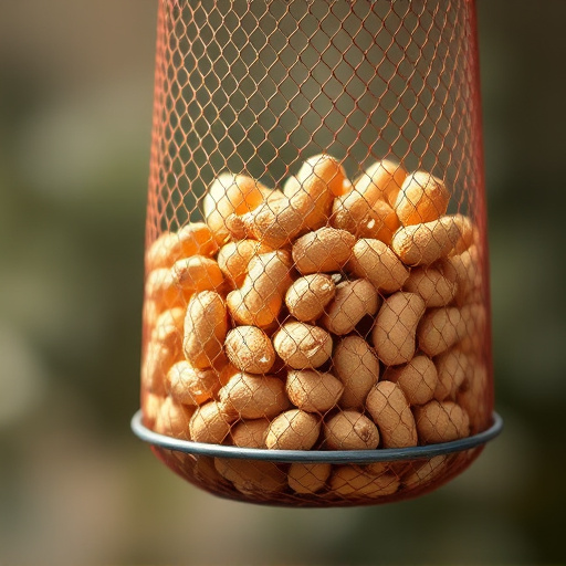 Whole peanuts in mesh bird feeder