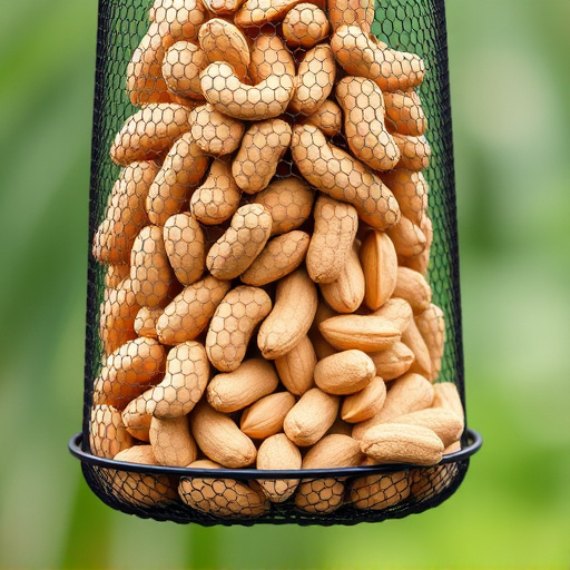 Whole peanuts in mesh bird feeder