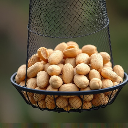 Whole peanuts in mesh bird feeder