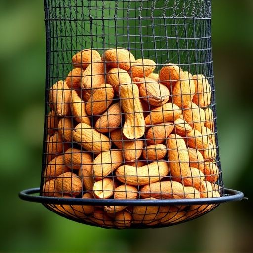 Whole peanuts in mesh bird feeder