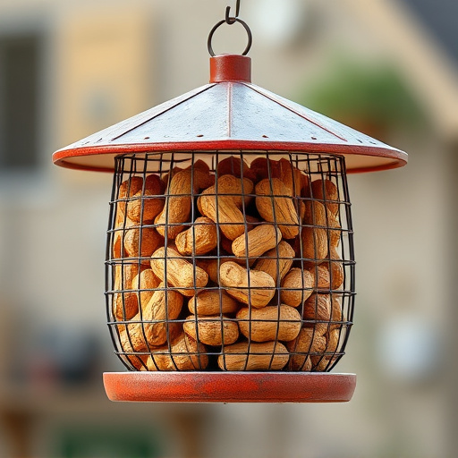 Whole peanuts in mesh bird feeder