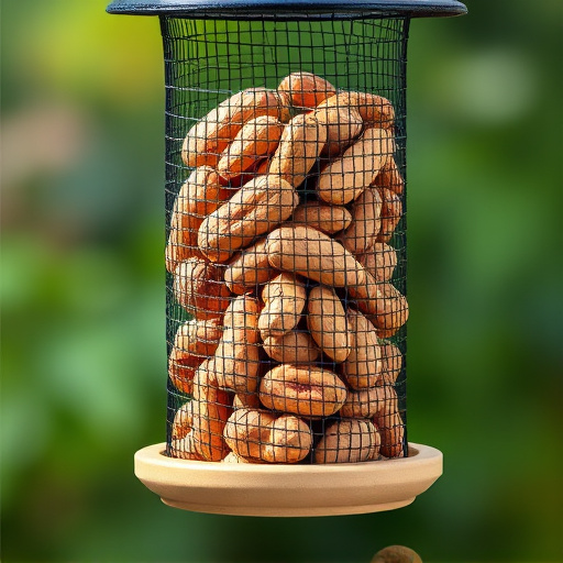 Whole peanuts in mesh bird feeder