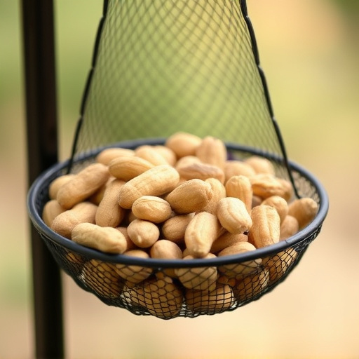 Whole peanuts in mesh bird feeder