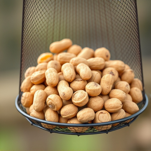 Whole peanuts in mesh bird feeder