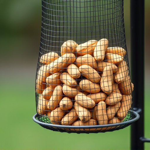 Whole peanuts in mesh bird feeder