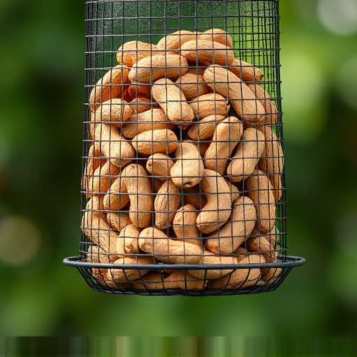 Whole peanuts in mesh bird feeder