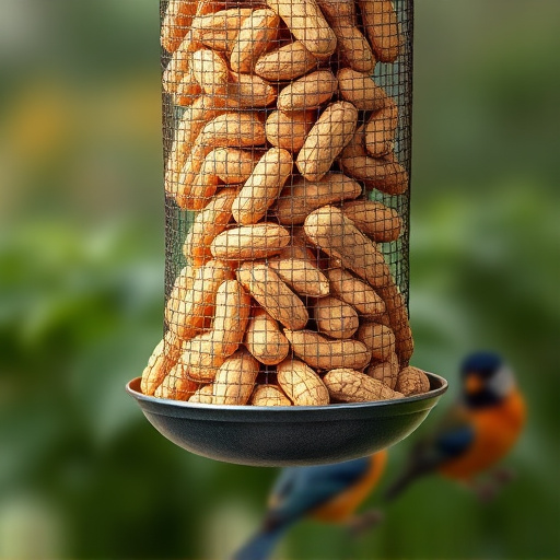 Whole peanuts in mesh bird feeder