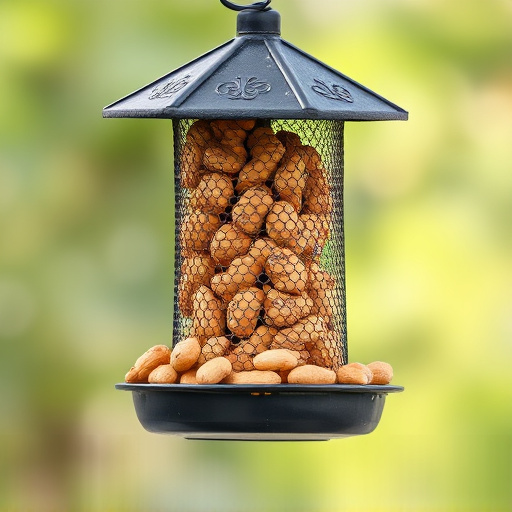 Whole peanuts in mesh bird feeder