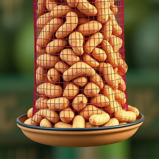 Whole peanuts in mesh bird feeder