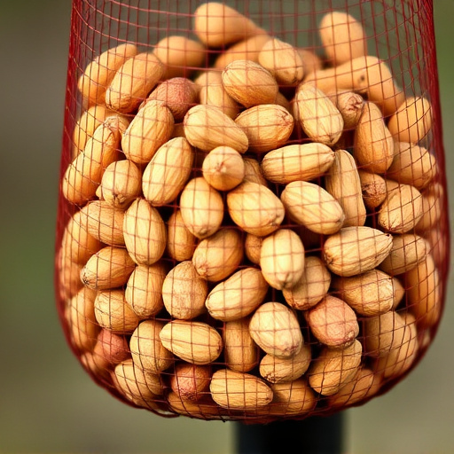 Whole peanuts in mesh bird feeder