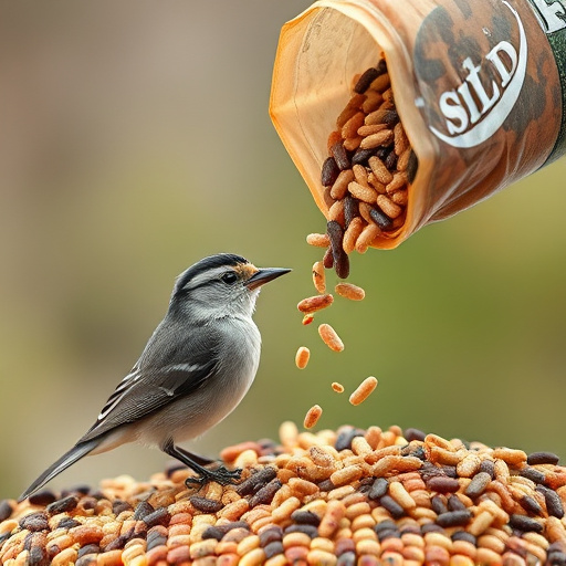 Wild bird seed pouring from bag