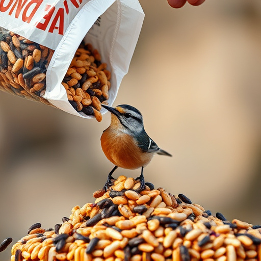 Wild bird seed pouring from bag