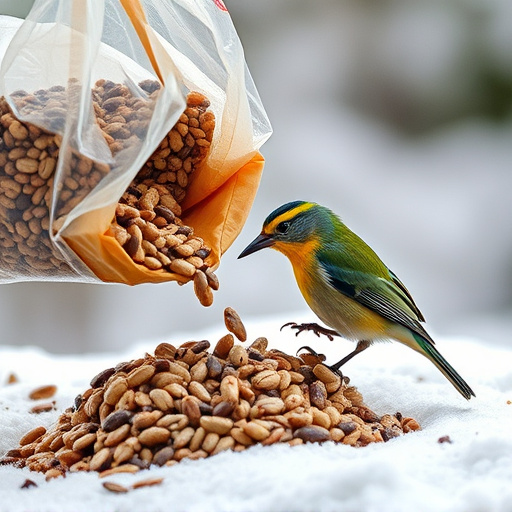 Wild bird seed pouring from bag