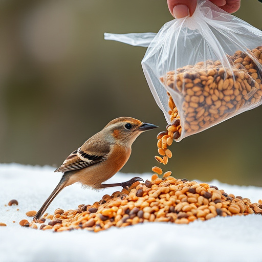 Wild bird seed pouring from bag