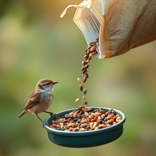 Wild bird seed pouring from bag