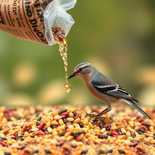 Wild bird seed pouring from bag